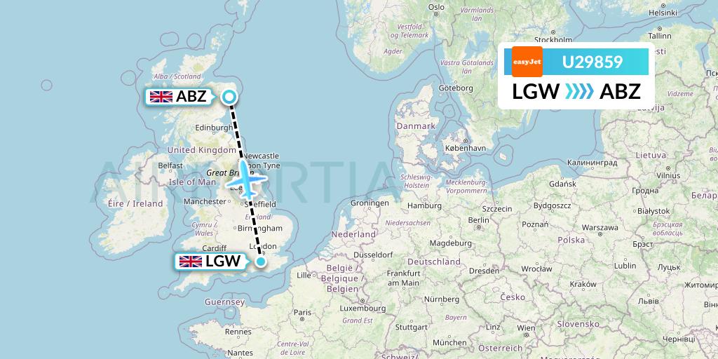 U29859 EasyJet Flight Map: London to Aberdeen