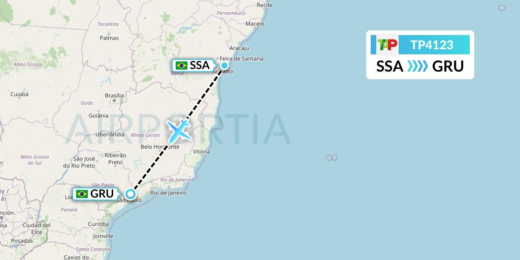 TP4123 TAP Portugal Flight Map: Salvador to Sao Paulo