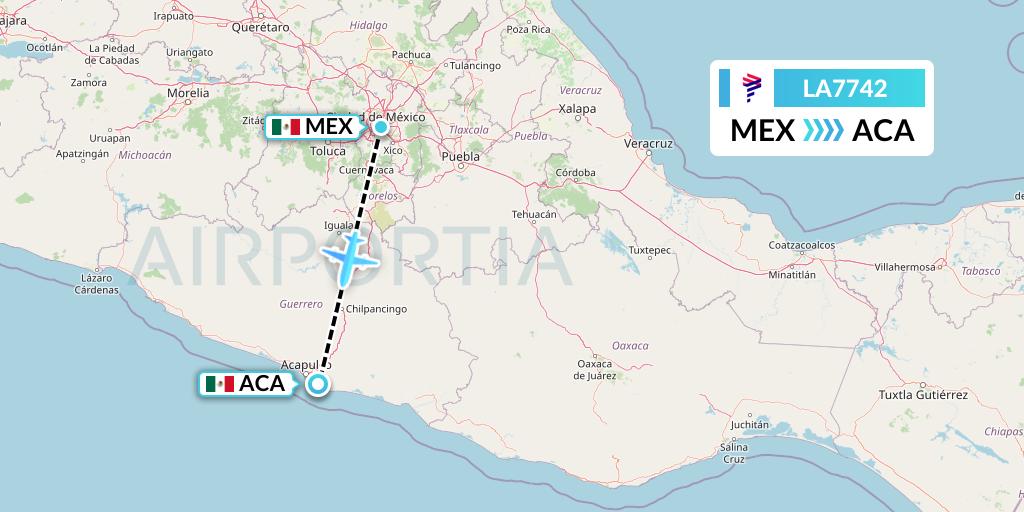 LA7742 LAN Airlines Flight Map: Mexico City to Acapulco