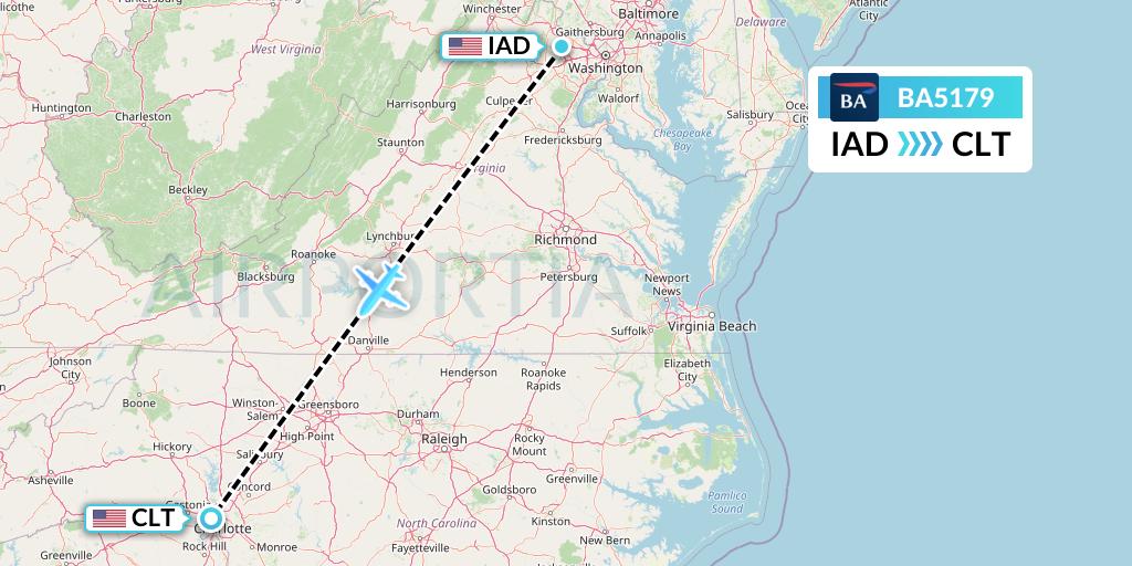 BA5179 British Airways Flight Map: Washington to Charlotte