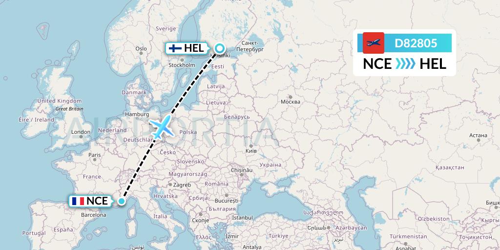 D82805 Norwegian Air International Flight Map: Nice to Helsinki