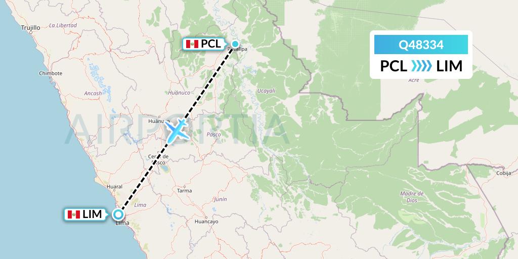 Q48334 Euroairlines Flight Map: Pucallpa to Lima