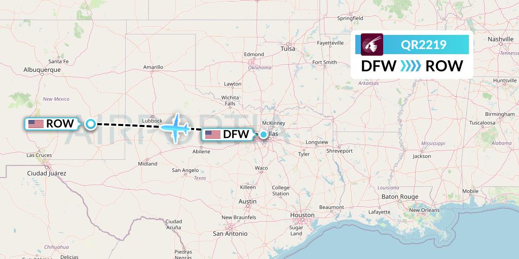 QR2219 Qatar Airways Flight Map: Dallas to Roswell