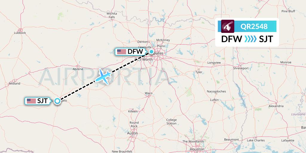 QR2548 Qatar Airways Flight Map: Dallas to San Angelo