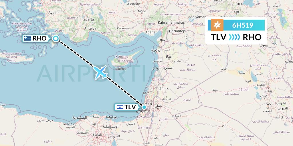 6H519 Israir Airlines Flight Map: Tel Aviv to Rhodes