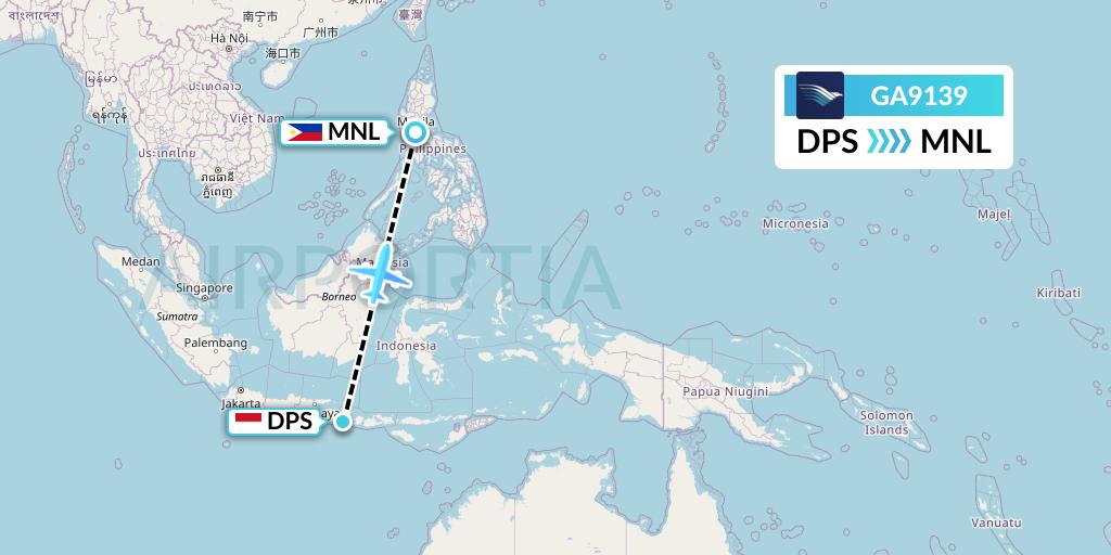 GA9139 Garuda Indonesia Flight Map: Denpasar to Manila