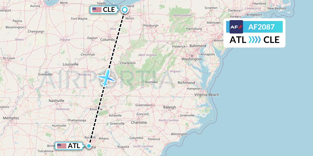 AF2087 Air France Flight Map: Atlanta to Cleveland