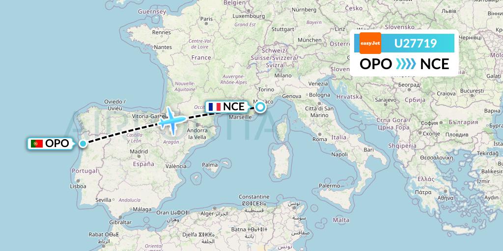 U27719 EasyJet Flight Map: Porto to Nice