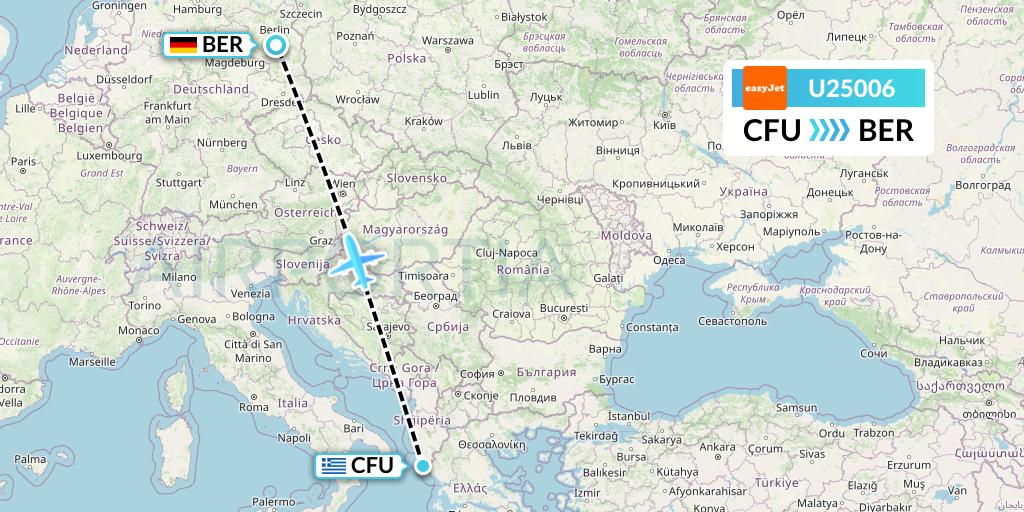 U25006 EasyJet Flight Map: Corfu to Berlin