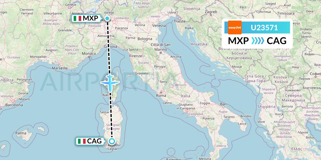 U23571 EasyJet Flight Map: Milan to Cagliari