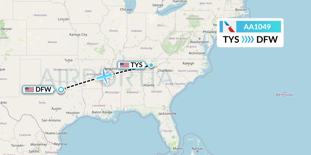 AA1049 American Airlines Flight Map: Knoxville to Dallas