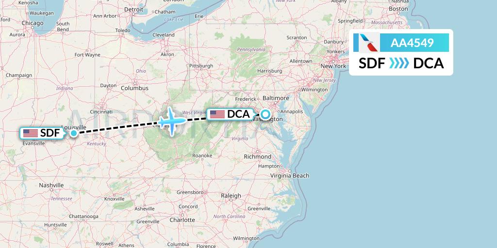 AA4549 American Airlines Flight Map: Louisville to Washington
