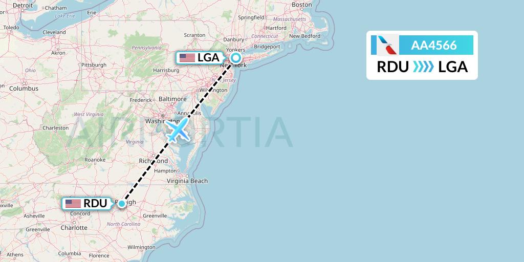 AA4566 American Airlines Flight Map: Raleigh-Durham to New York