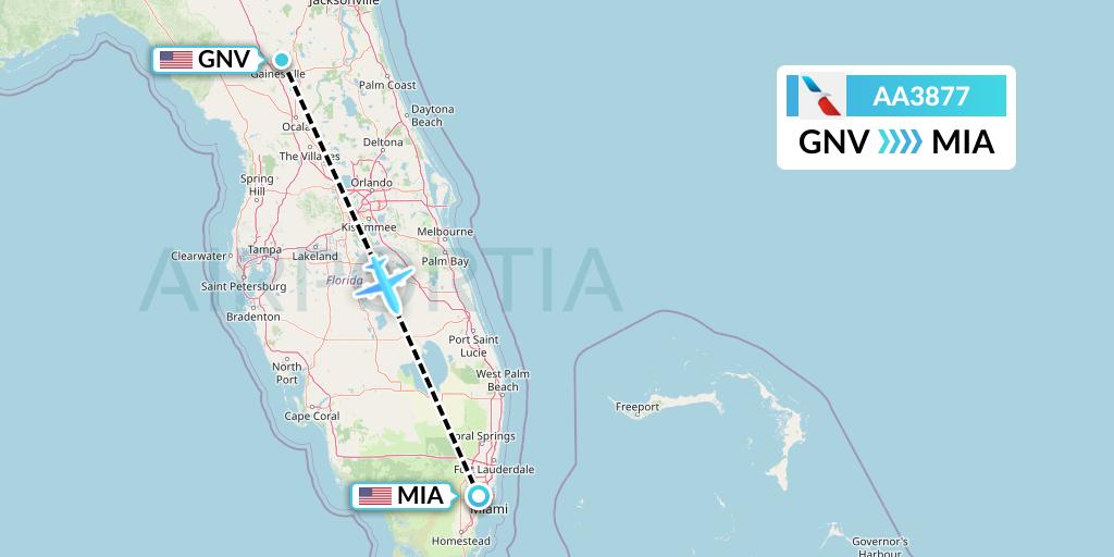 AA3877 American Airlines Flight Map: Gainesville to Miami