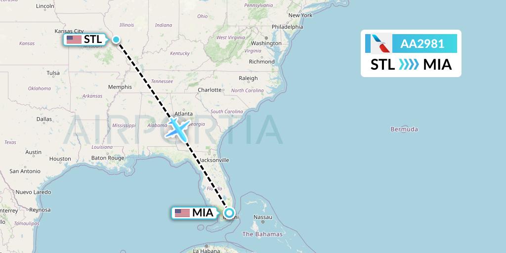 AA2981 American Airlines Flight Map: St. Louis to Miami