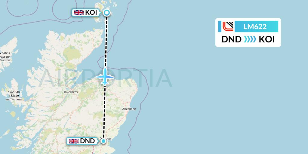 LM622 Loganair Flight Map: Dundee to Kirkwall