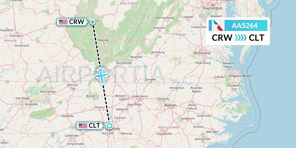 AA5264 American Airlines Flight Map: Charleston to Charlotte