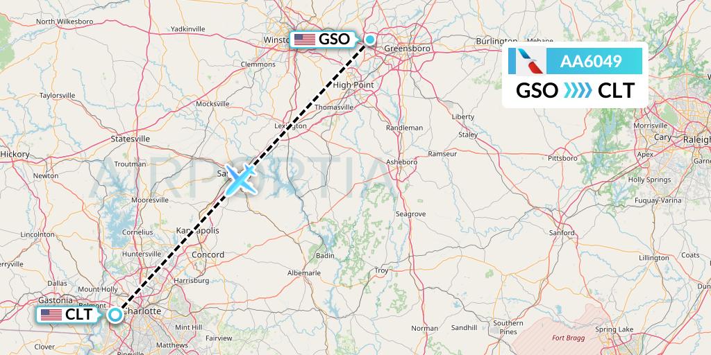 AA6049 American Airlines Flight Map: Greensboro to Charlotte