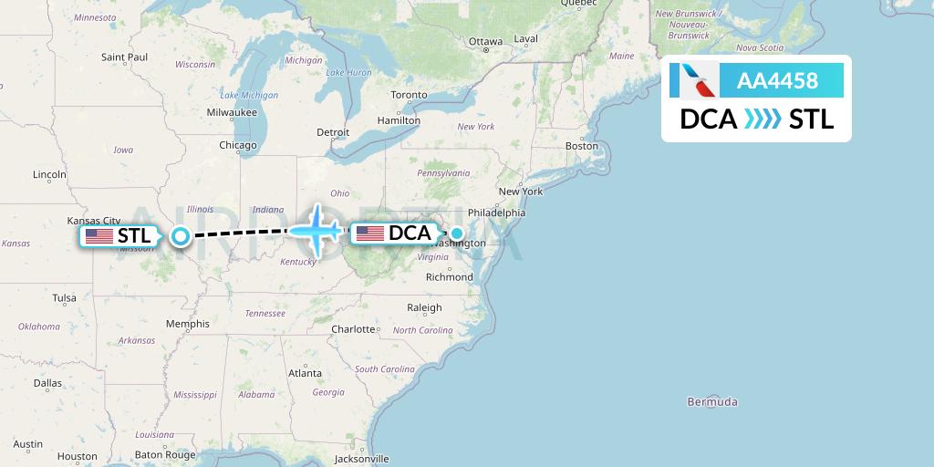 AA4458 American Airlines Flight Map: Washington to St. Louis