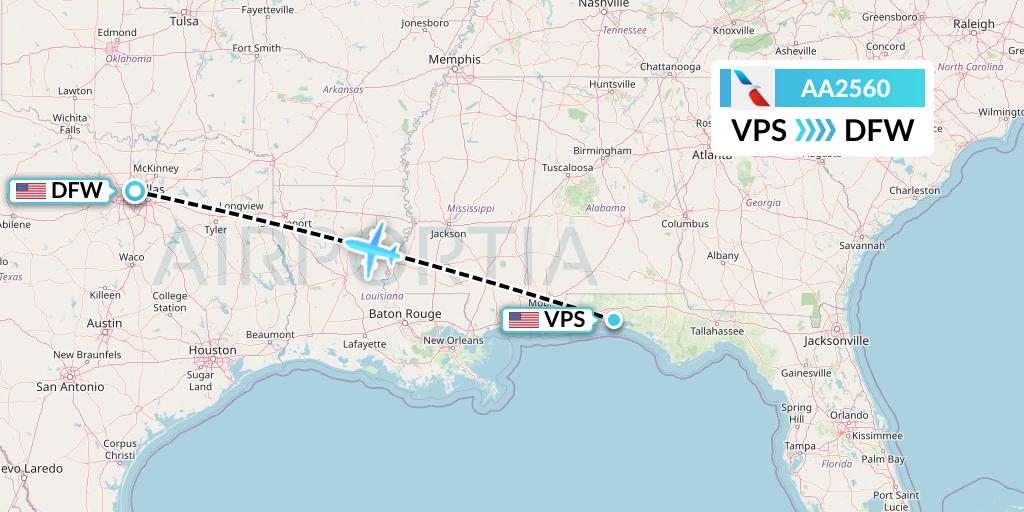AA2560 American Airlines Flight Map: Valparaiso to Dallas