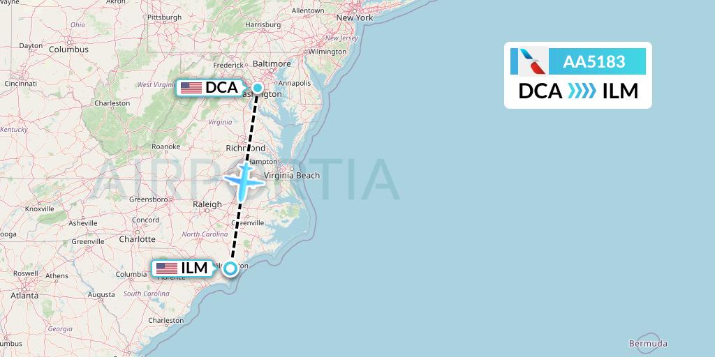 AA5183 American Airlines Flight Map: Washington to Wilmington