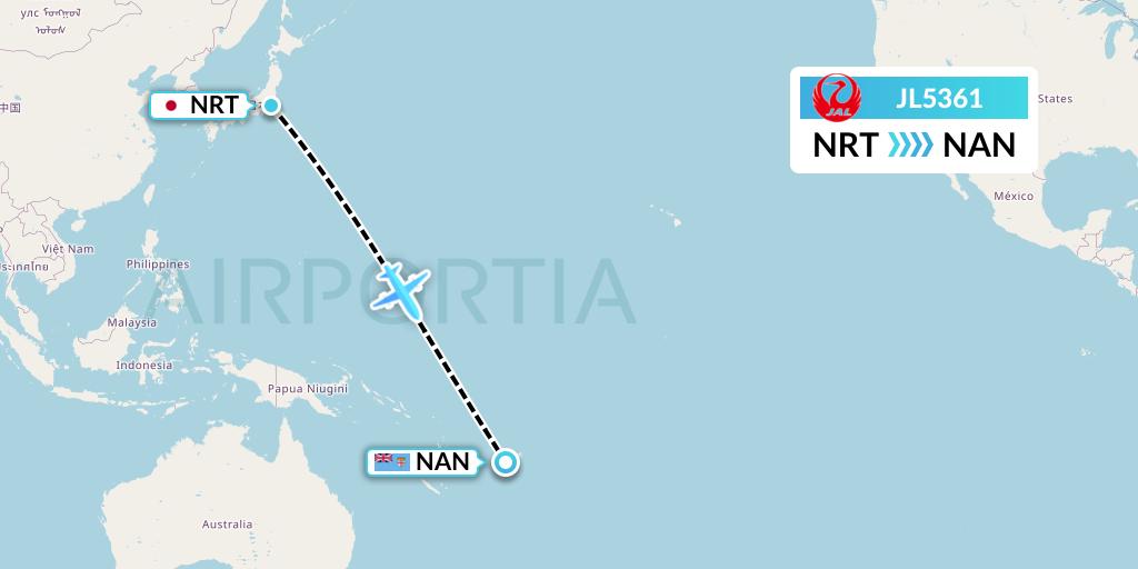 JL5361 Japan Airlines Flight Map: Tokyo to Nadi