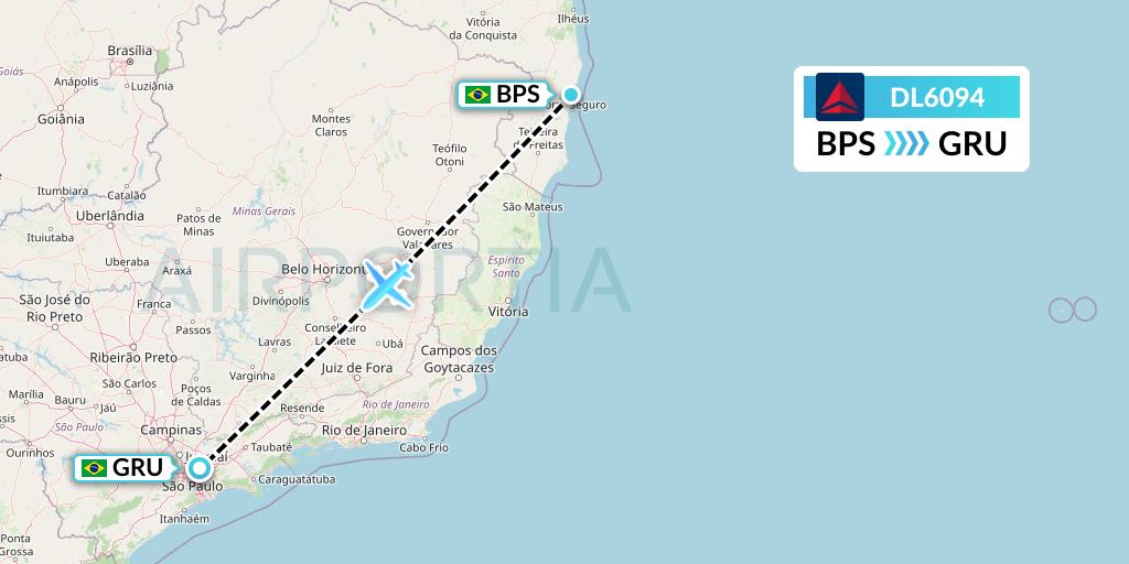 DL6094 Delta Air Lines Flight Map: Porto Seguro to Sao Paulo