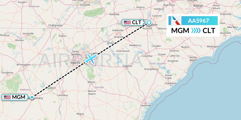 AA5967 American Airlines Flight Map: Montgomery to Charlotte