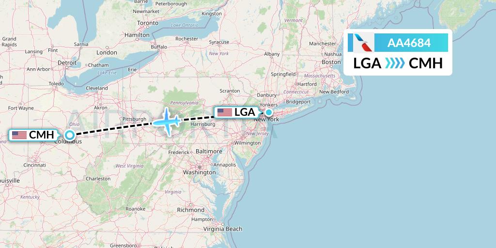 AA4684 American Airlines Flight Map: New York to Columbus