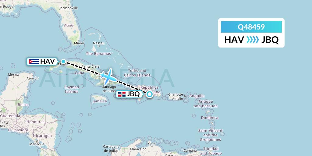 Q48459 Euroairlines Flight Map: Havana to Santo Domingo