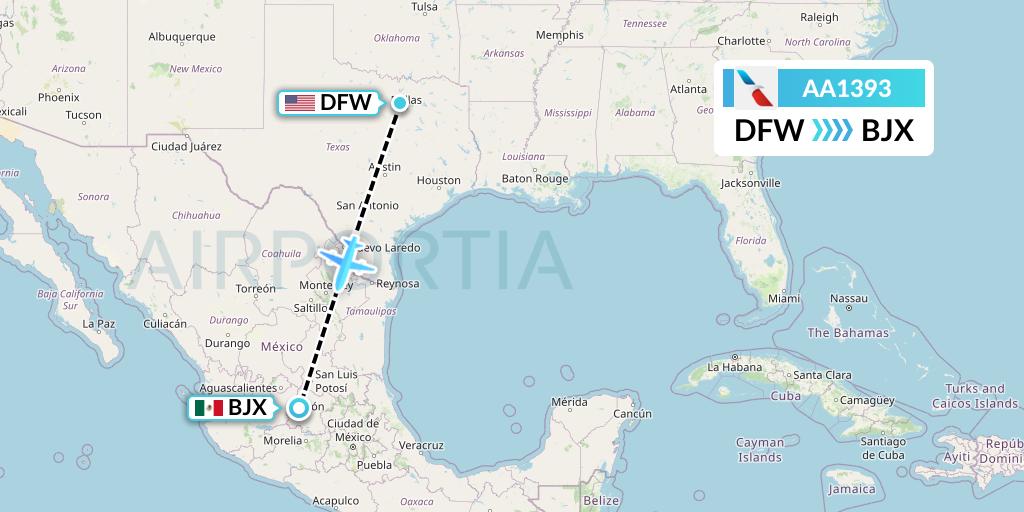 AA1393 American Airlines Flight Map: Dallas to Silao
