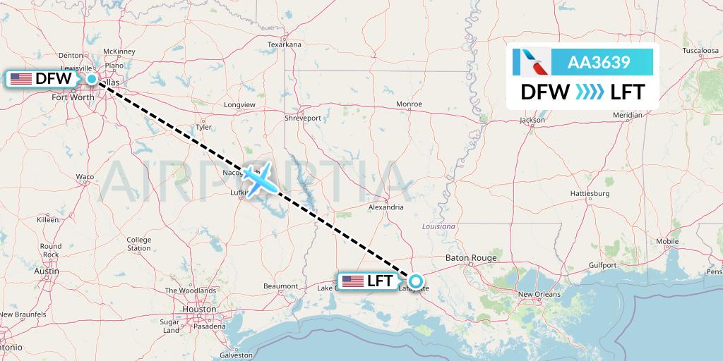 AA3639 American Airlines Flight Map: Dallas to Lafayette