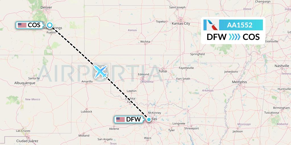AA1552 American Airlines Flight Map: Dallas to Colorado Springs