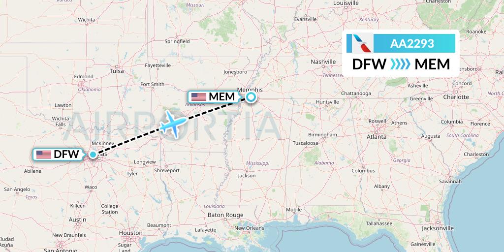 AA2293 American Airlines Flight Map: Dallas to Memphis