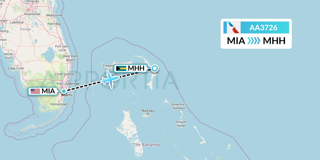 AA3726 American Airlines Flight Map: Miami to Marsh Harbour