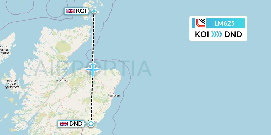 LM625 Loganair Flight Map: Kirkwall to Dundee