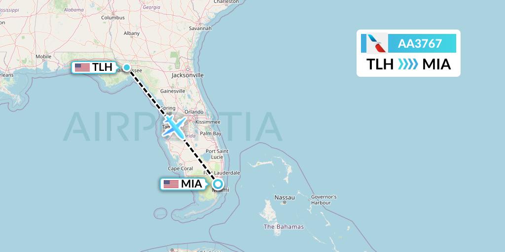 AA3767 American Airlines Flight Map: Tallahassee to Miami