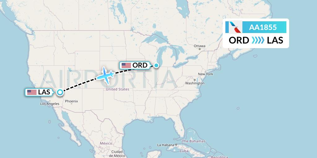 AA1855 American Airlines Flight Map: Chicago to Las Vegas