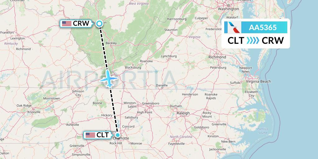 AA5365 American Airlines Flight Map: Charlotte to Charleston