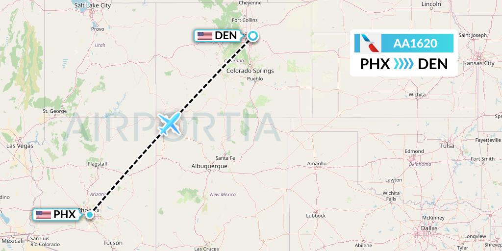 AA1620 American Airlines Flight Map: Phoenix to Denver