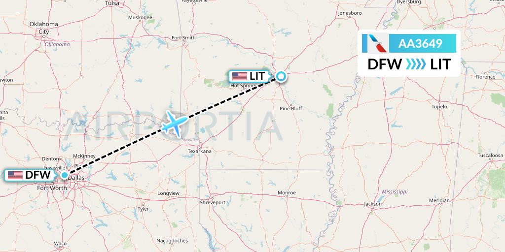 AA3649 American Airlines Flight Map: Dallas to Little Rock