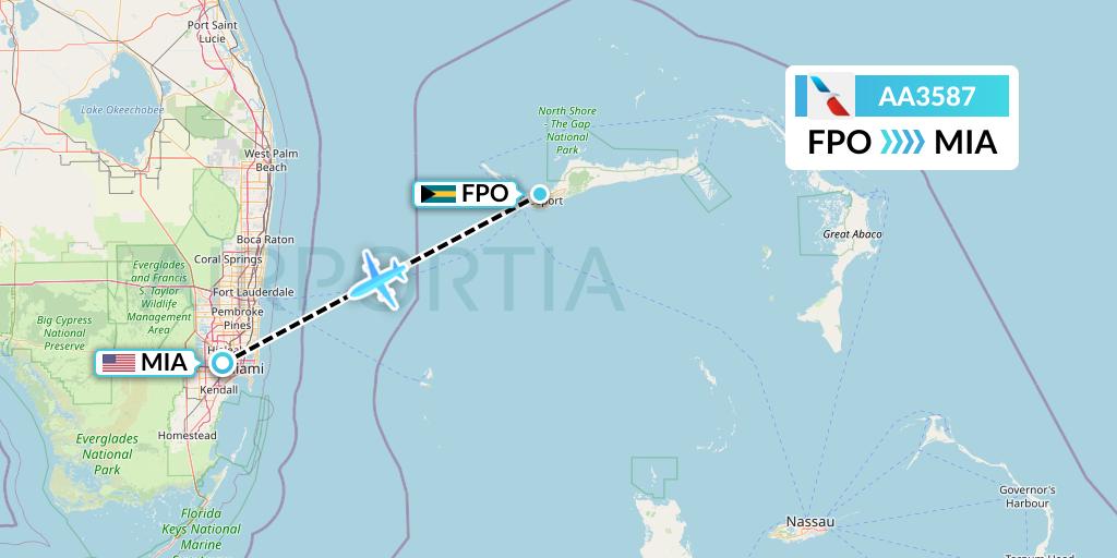 AA3587 American Airlines Flight Map: Freeport to Miami