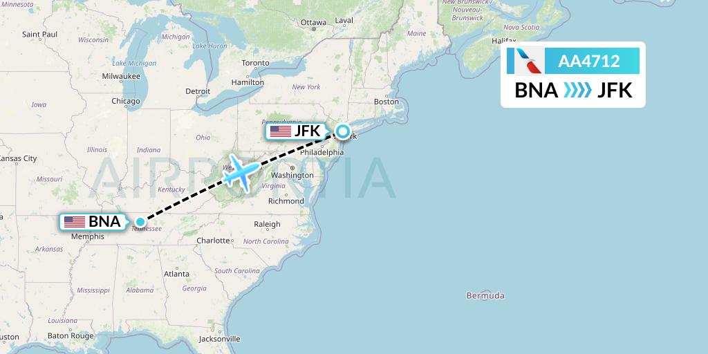 AA4712 American Airlines Flight Map: Nashville to New York