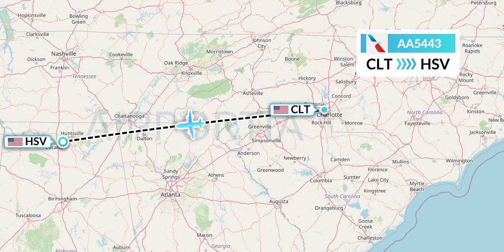 AA5443 American Airlines Flight Map: Charlotte to Huntsville