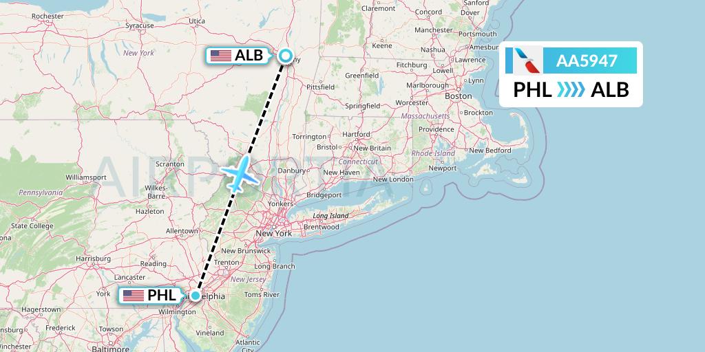 AA5947 American Airlines Flight Map: Philadelphia to Albany