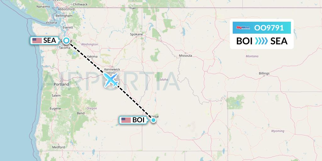 OO9791 SkyWest Airlines Flight Map: Boise to Seattle