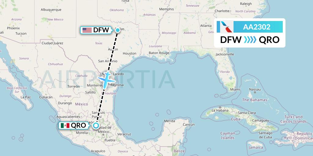 AA2302 American Airlines Flight Map: Dallas to Queretaro
