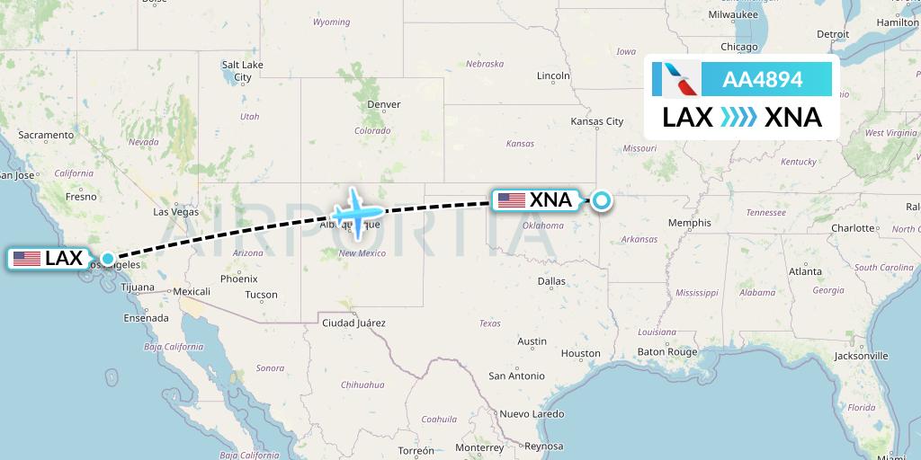 AA4894 American Airlines Flight Map: Los Angeles to Bentonville