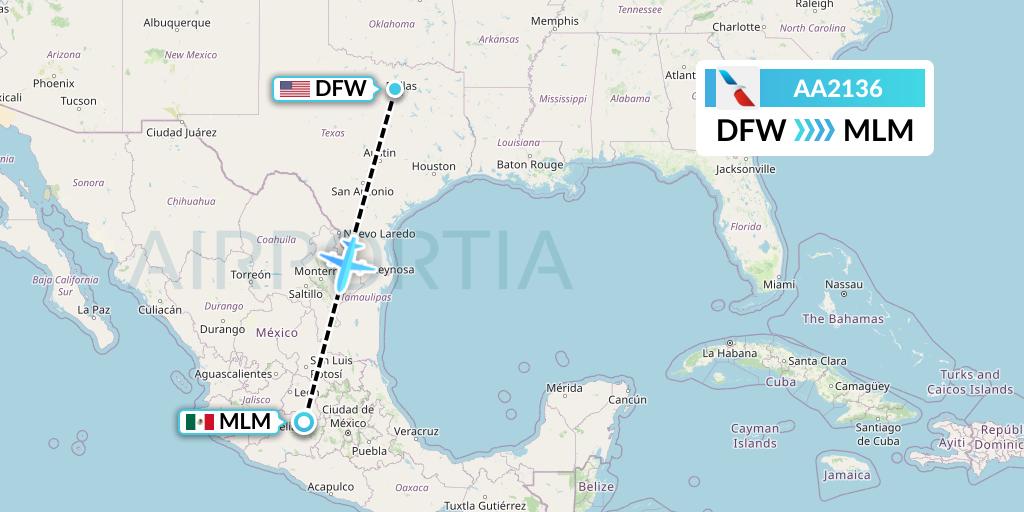 AA2136 American Airlines Flight Map: Dallas to Morelia