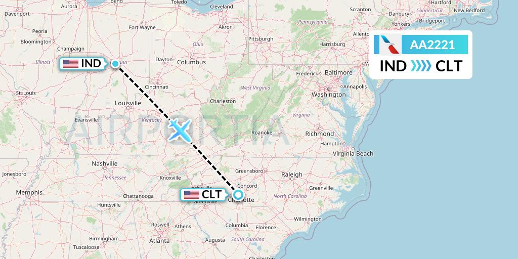 AA2221 American Airlines Flight Map: Indianapolis to Charlotte